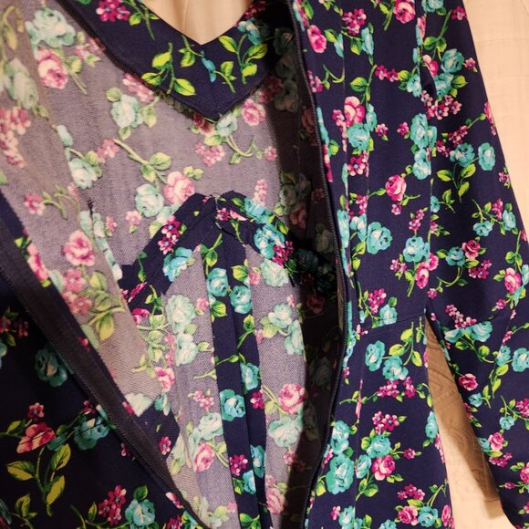 🌸 VTG 70s Handmade Floral Maxi Dress Navy Pink Blue Gown 💙 - Picture 8 of 8